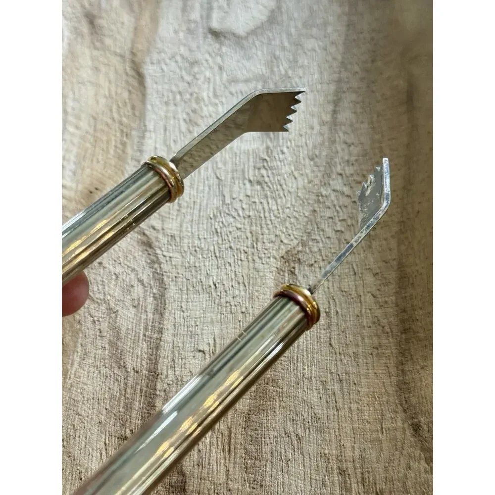 Precioza Platery Vintage Ice bucket Tongs Silver Ribbed With Gold Accents